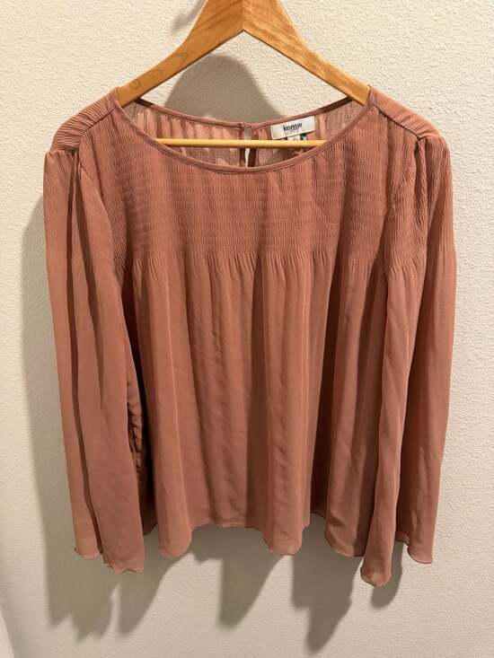 Kensie Jeans Tops - Kensie Jeans Smocked Long Sleeve Blouse Dusty Rose Size L